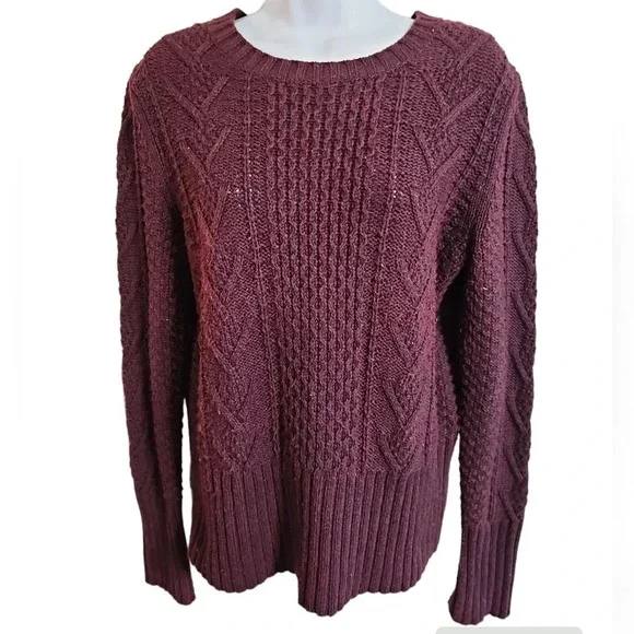 Gap Large Maroon Chunky Cable Knit Sweater Fisherman Wool Blend Y2K Vintage Prep - Picture 2 of 7